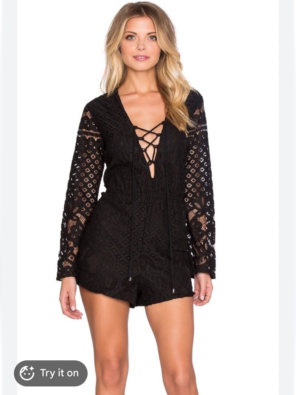 TULAROSA Long Sleeve Lace Up Black Romper